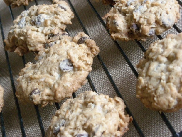 These kitchen sink cookies contain everything but the kitchen sink. Packed full of oats, chocolate chips and coconut. 