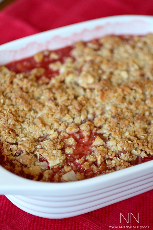 This sweet strawberry rhubarb crisp is packed full of sweet strawberries and fresh tart rhubarb. It's perfect for dessert but even better for breakfast.