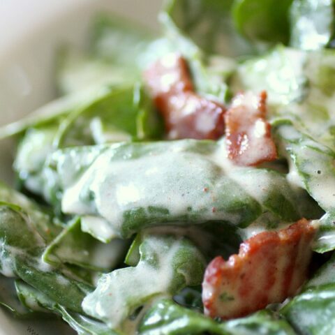 Creamy Bacon Dressing with Greens by Nutmeg Nanny