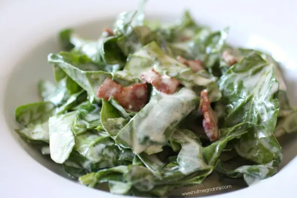 Creamy Bacon Dressing with Greens by Nutmeg Nanny