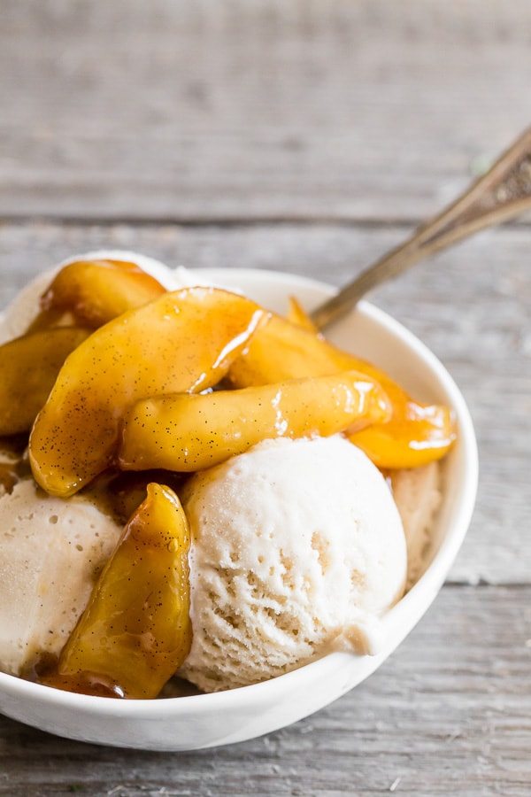 These sweet vanilla spiced apples are perfect served on top of ice cream, pancakes or French toast. Ready in under 30 minutes and such a great use for all those fall apples. 