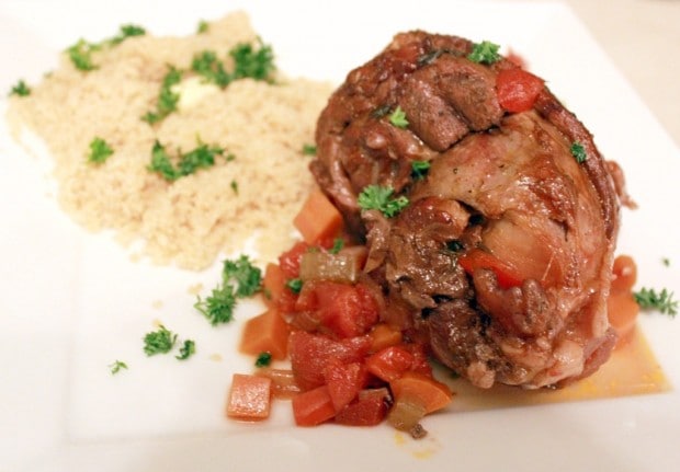 These delicious braised lamb shanks are a complete takeout fake-out type of meal! Delicious braised lamb can be served with couscous, rice or even quinoa. Plus, it's so much cheaper to make lamb at home!