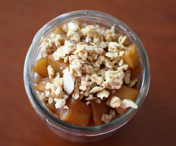 This apple maple parfait is packed full of vanilla, apple and maple flavor. Sweet layers of yogurt, granola and maple cinnamon apples are the perfect breakfast.