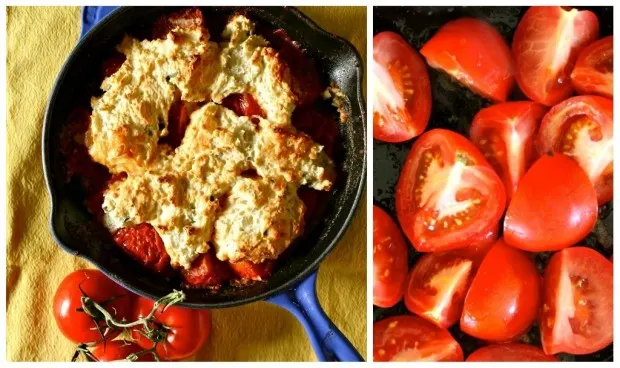 This savory tomato cobbler is the perfect use for all those summer tomatoes. This cobbler is packed full of fresh tomatoes, gouda and fresh sage. You're going to love this!