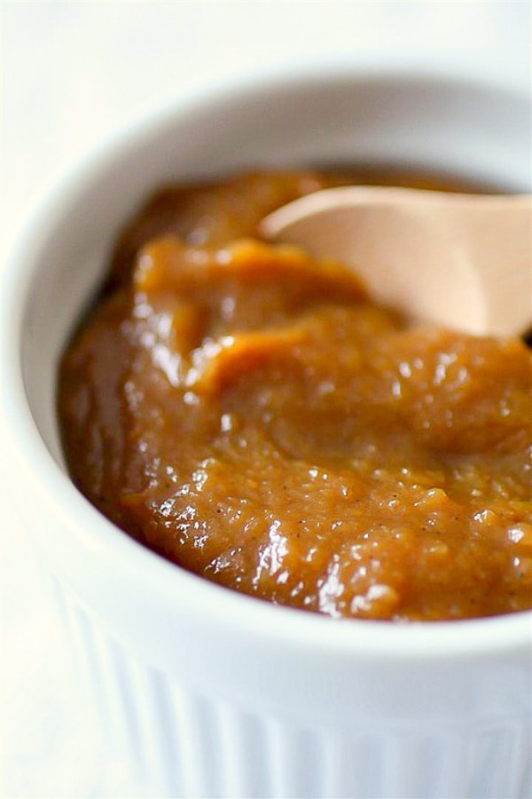 This homemade pumpkin butter is packed full of homemade pumpkin puree, cinnamon, nutmeg, cloves and cooked down in sweet apple cider. Perfect on toast! 