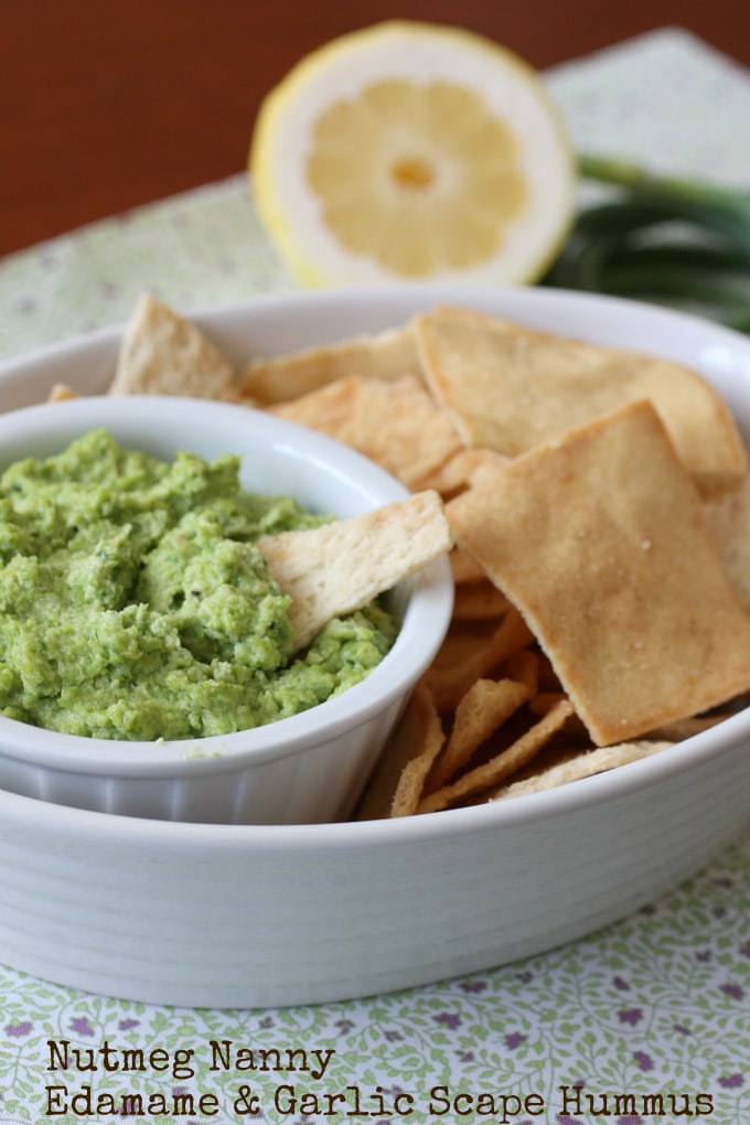 This edamame garlic scape hummus is crazy delicious and perfect for all those spring garlic scapes. Perfect for dipping with vegetables or pita chips.