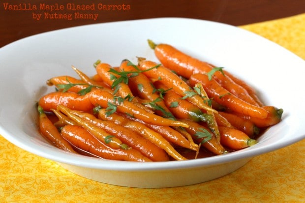 These sweet vanilla maple glazed carrots are the perfect addition to your dinner or holiday table. Cooked in just around 15 minutes and full of maple syrup and vanilla bean flavor.