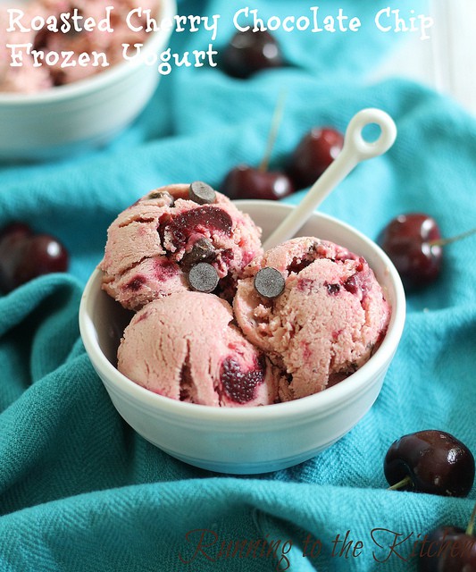 Roasted Cherry Chocolate Chip Frozen Yogurt in a bowl. 