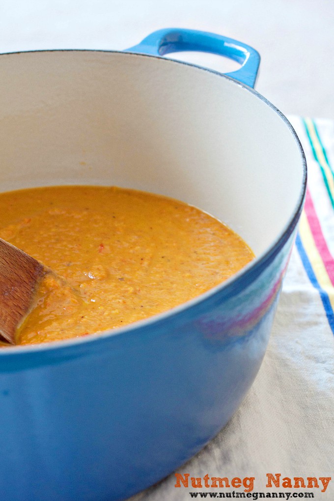 This creamy roasted carrot soup is perfect for cool weather. It's packed full of roasted carrots, onions, peppers, endive, coconut milk and ginger.