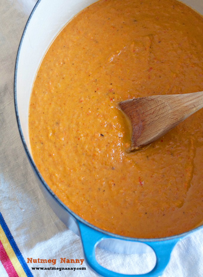 This creamy roasted carrot soup is perfect for cool weather. It's packed full of roasted carrots, onions, peppers, endive, coconut milk and ginger.