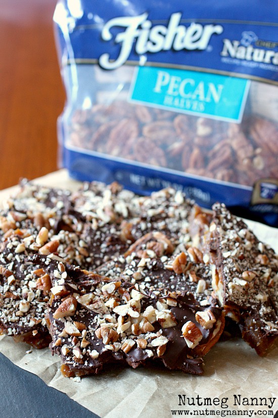 This brown sugar pecan toffee is the easiest homemade candy you will ever make! It's packed full of pecans, pretzels and topped with delicious semisweet chocolate. Plus it's ready in just 35 minutes! If you have never made candy before now is the time! 