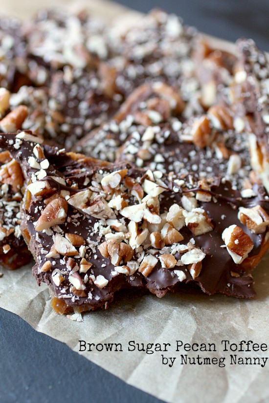 This brown sugar pecan toffee is the easiest homemade candy you will ever make! It's packed full of pecans, pretzels and topped with delicious semisweet chocolate. Plus it's ready in just 35 minutes! If you have never made candy before now is the time! 