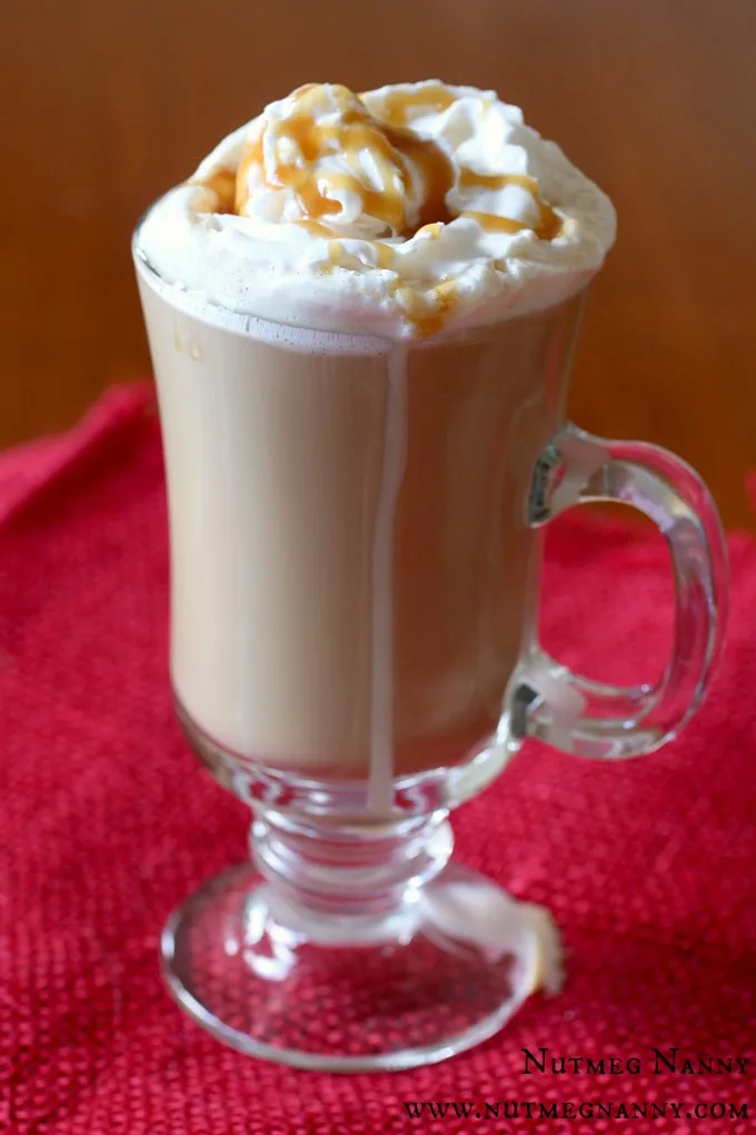 Spiked Salted Caramel Coffee in a glass mug. 