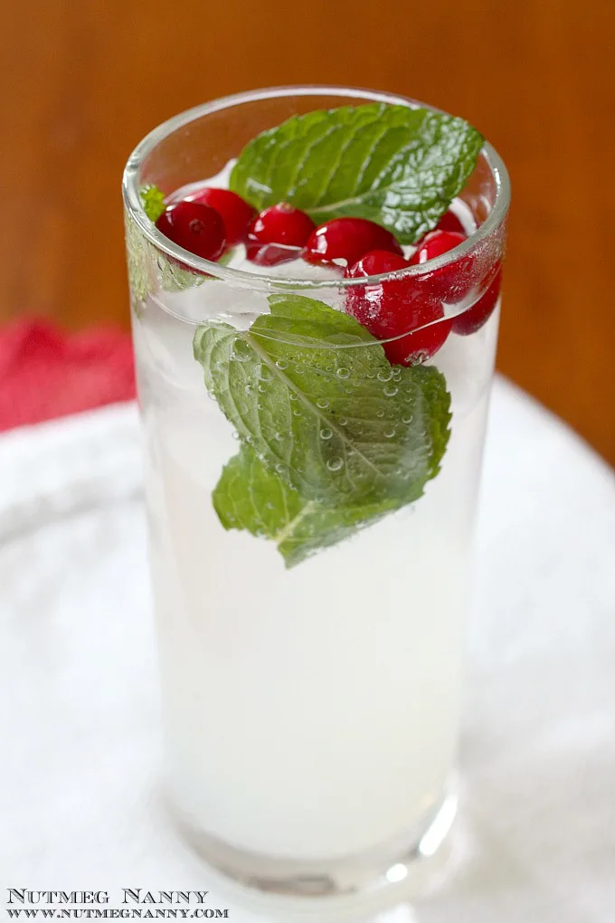 This winter dreams cocktail is full of citrus flavor and topped off with bubbly seltzer. Garnish with cranberries and mint and you have a delicious holiday cocktail!