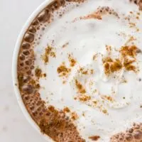 Vitamix hot chocolate in a white mug