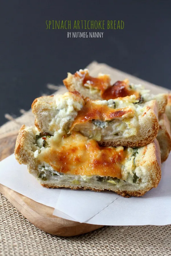 This spinach artichoke bread gives you all the flavor of the dip piled high onto crispy bread and topped with lots of cheese.