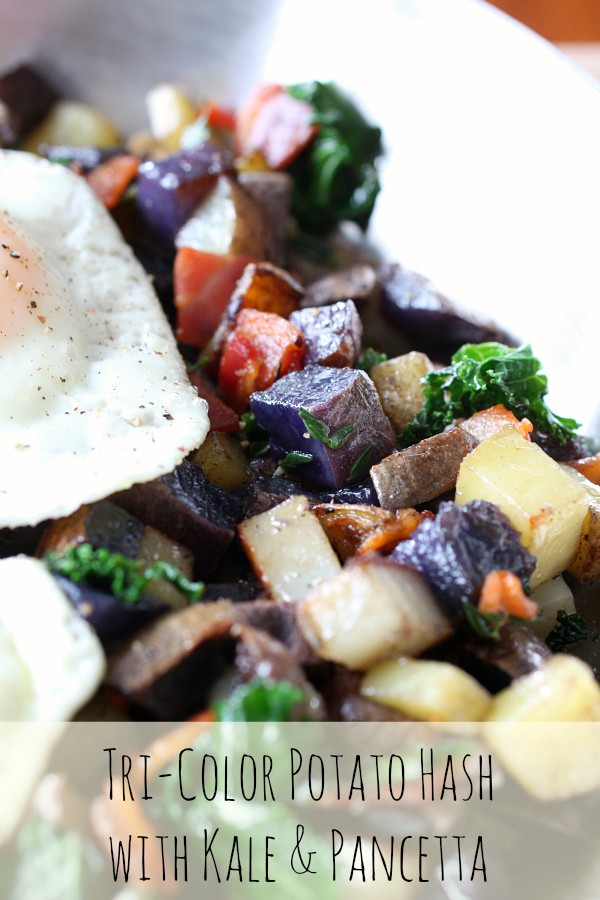 Tri-Color Potato Hash with Pancetta and Kale by Nutmeg Nanny