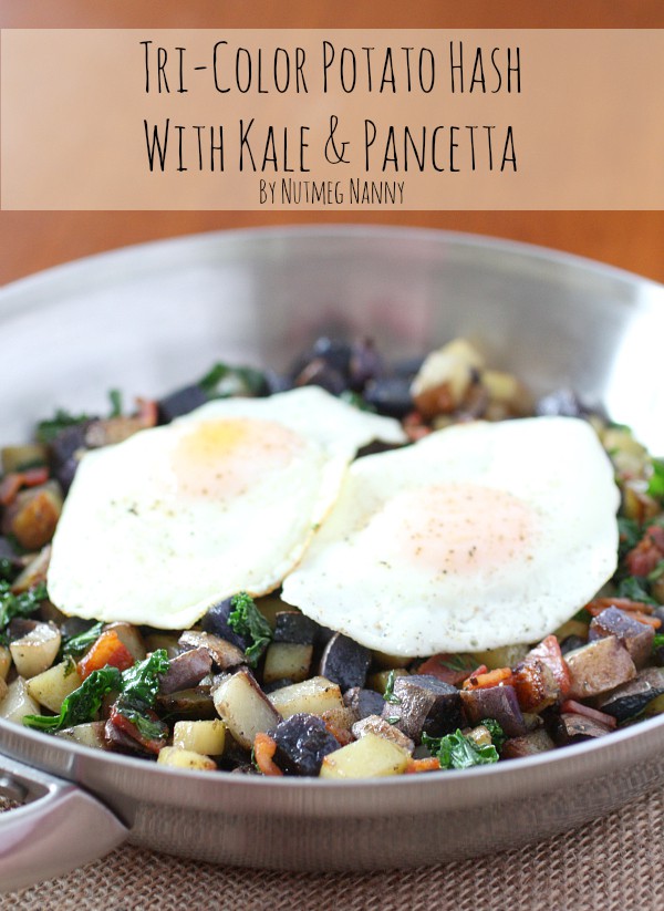 Tri-Color Potato Hash with Pancetta and Kale by Nutmeg Nanny