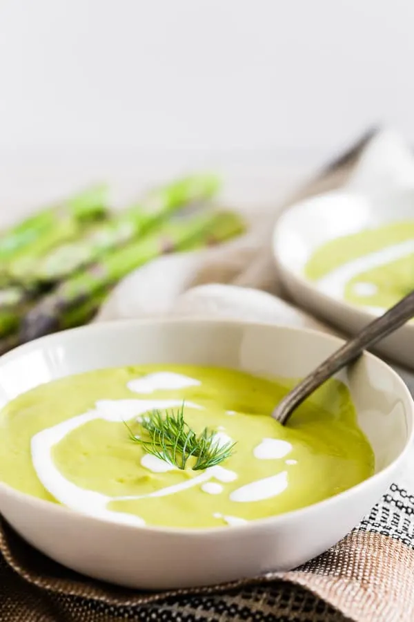 Cream of Roasted Asparagus Soup in a bowl