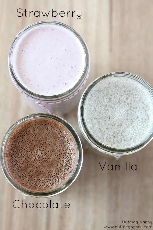 This homemade almond milk recipe includes variations for vanilla bean, chocolate and strawberry. Fresh, delicious and ready in no time! Plus it's a great use for your high powered blender! 
