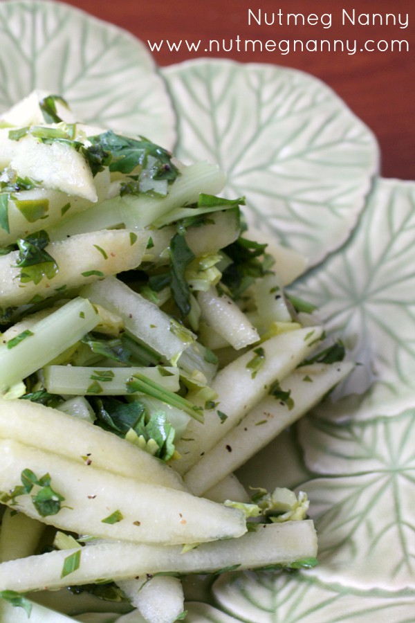 This cilantro apple slaw is the perfect summertime salad. Packed full of crisp sliced apples, cilantro, jalapeno, lime and celery. It's light and refreshing.