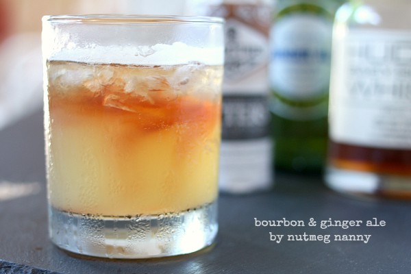 Bourbon and Ginger Ale in a glass with ice. 