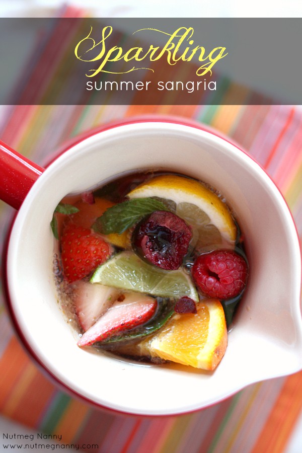 This sparkling summer sangria is packed full of fresh fruit, orange liqueur and pink sparkling wine. Welcome summer with this sweet cocktail! You'll love it!