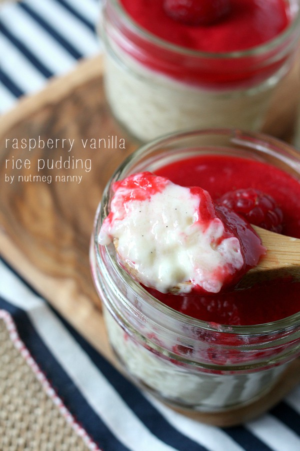 Raspberry Vanilla Rice Pudding by Nutmeg Nanny {Made with coconut milk!}