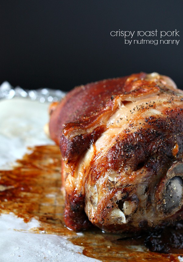 Crispy Roast Pork on a cutting board. 