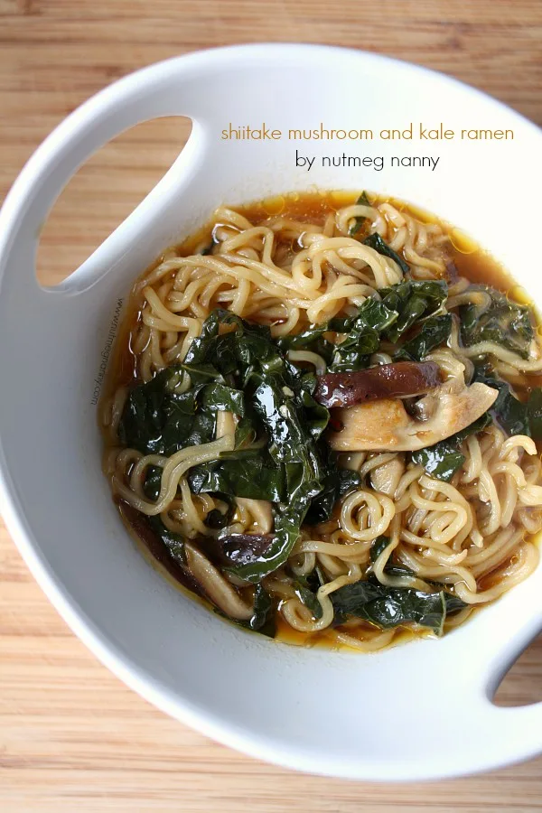 This hearty shiitake mushroom and kale ramen is perfect for cold winter days. Packed full of vegetable stock, shiitake mushrooms, kale and ramen noodles.
