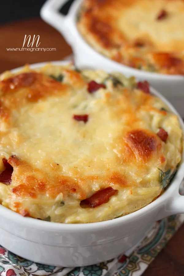 Orzo, Bacon and Greens with Cauliflower Cheese Sauce by Nutmeg Nanny