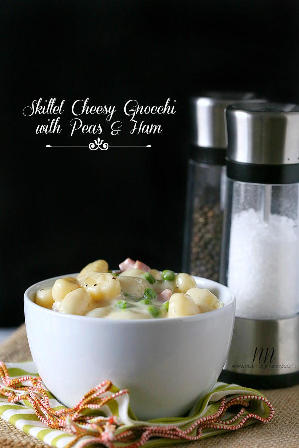 Skillet Cheesy Gnocchi with Peas and Ham by Nutmeg Nanny