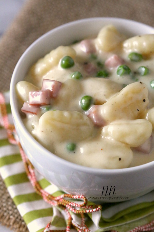 Skillet Cheesy Gnocchi with Peas and Ham by Nutmeg Nanny