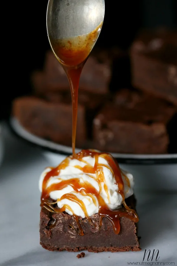Salted Caramel Guinness Brownies with Jameson Whipped Cream by Nutmeg Nanny