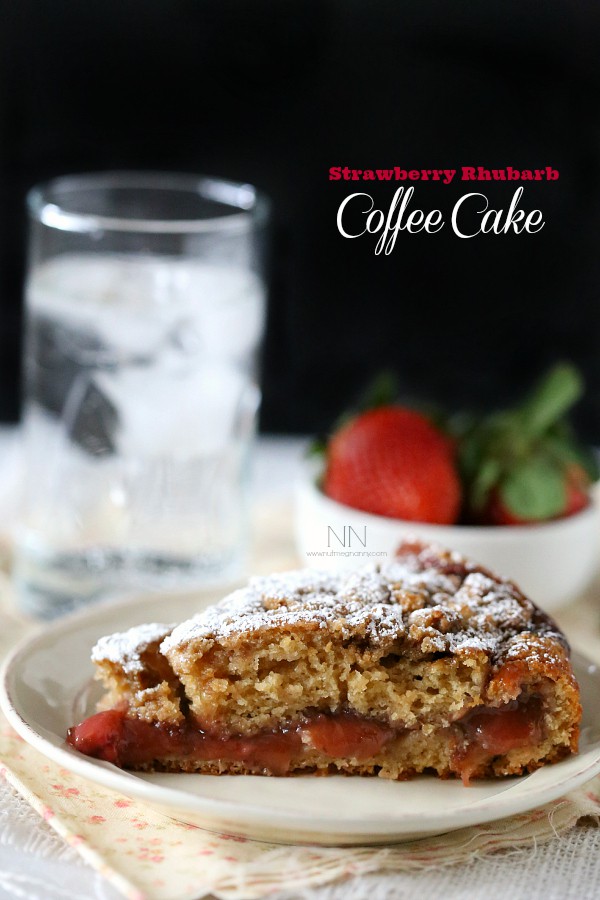 This sweet strawberry rhubarb coffee cake is the perfect combination of sweet cake and tangy jam.