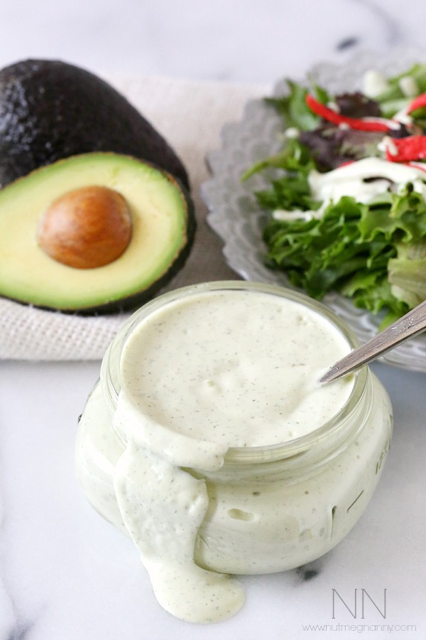 This creamy dairy free avocado ranch dressing is perfect on top of salad or even as a quick vegetable dip. Don't pick the bottle when you can make it from scratch.