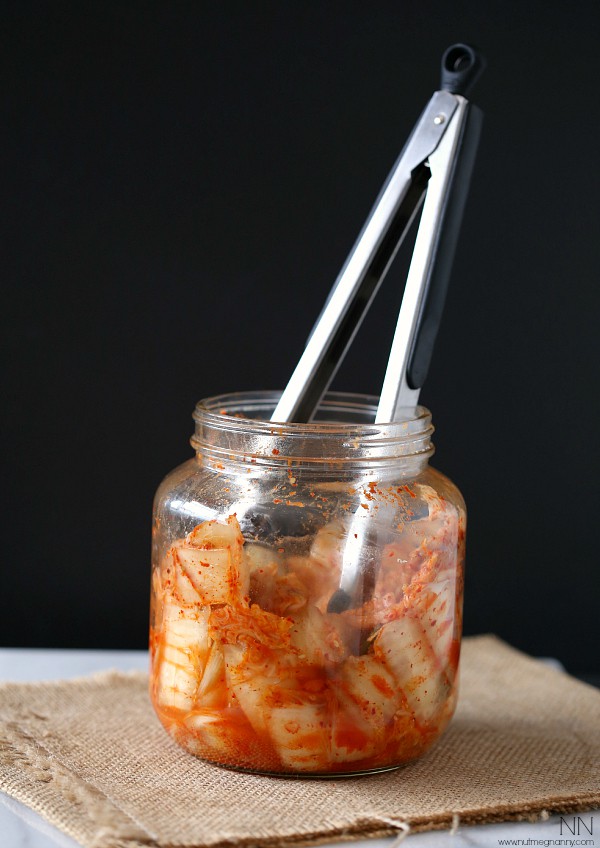 Kimchi in a glass jar. 