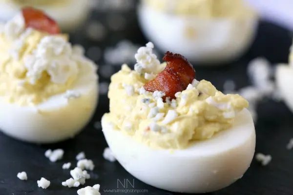 These bacon blue cheese deviled eggs are the perfect BBQ addition. Full of flavor and packed full of crispy bacon. What's not to love?