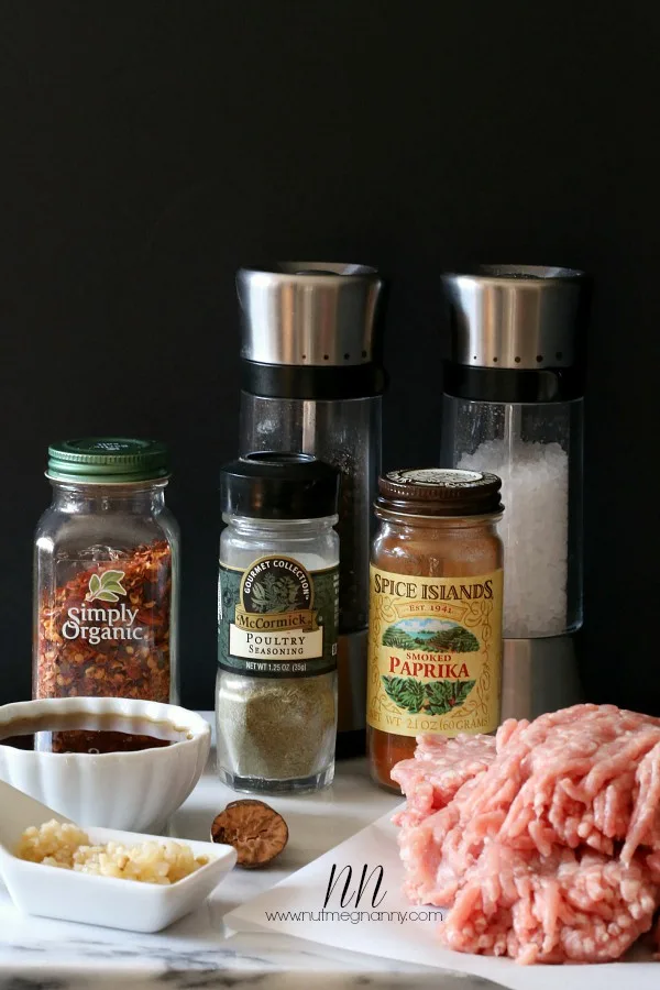 Homemade Breakfast Sausage ingredients on a table. 