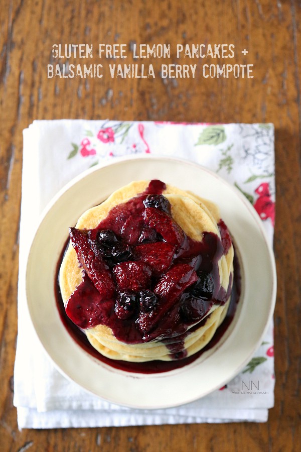 These gluten free lemon pancakes with balsamic berry compote are light in flavor and are the perfect flavor packed breakfast. You'll love how easy these are to make and will be a delicious addition to your lazy weekend breakfast routine! 