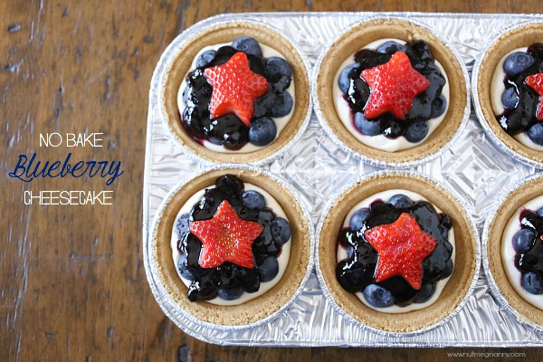 No Bake Blueberry Cheesecake topped with fresh berries. 
