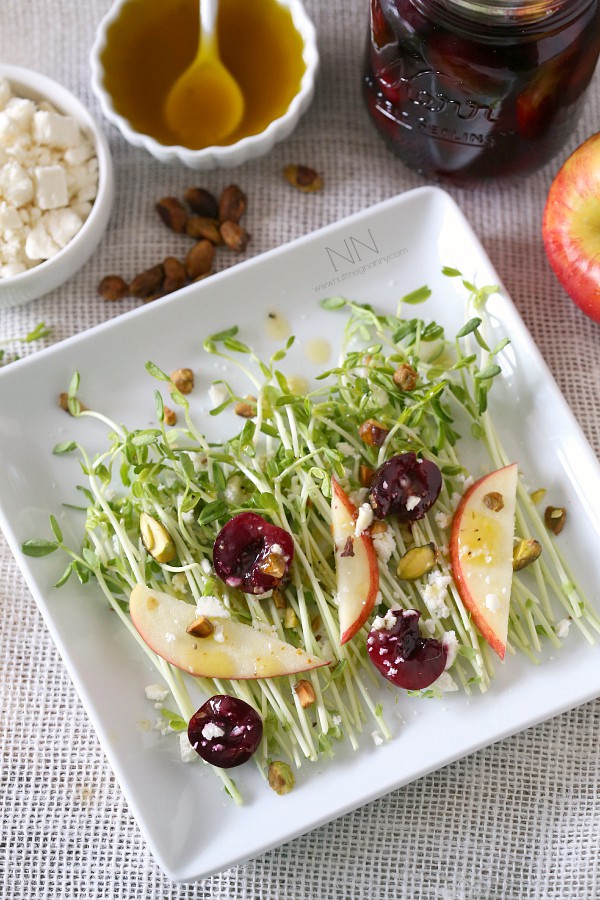 Pea Shoot, Pickled Cherry and Apple Salad by Nutmeg Nanny