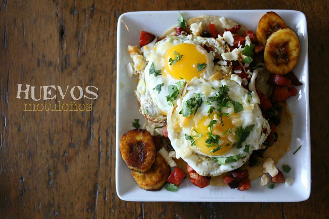 If you have never heard of huevos motulenos you are in for a treat! Crispy corn tortillas topped with black beans, chorizo, tomato, plantains, cheese, eggs and just a sprinkle of cilantro. This is not your average breakfast dish!