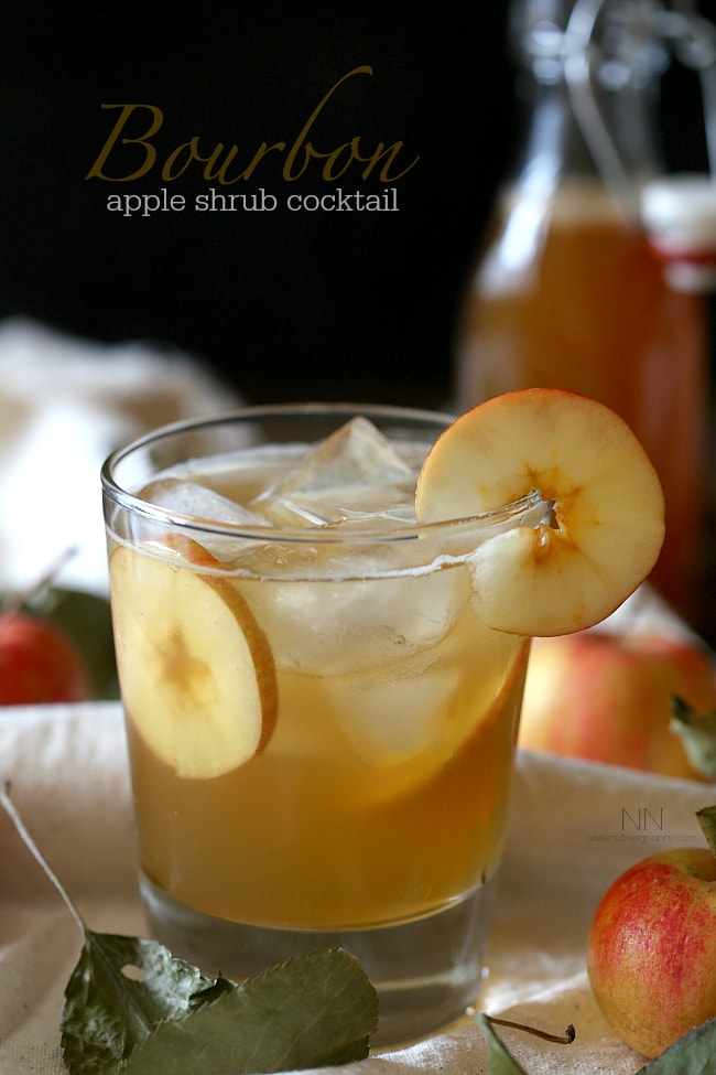 This flavor packed bourbon apple shrub cocktail is the perfect addition to your fall cocktail menu. Made with homemade apple shrub, bourbon, ginger ale and bitters. 