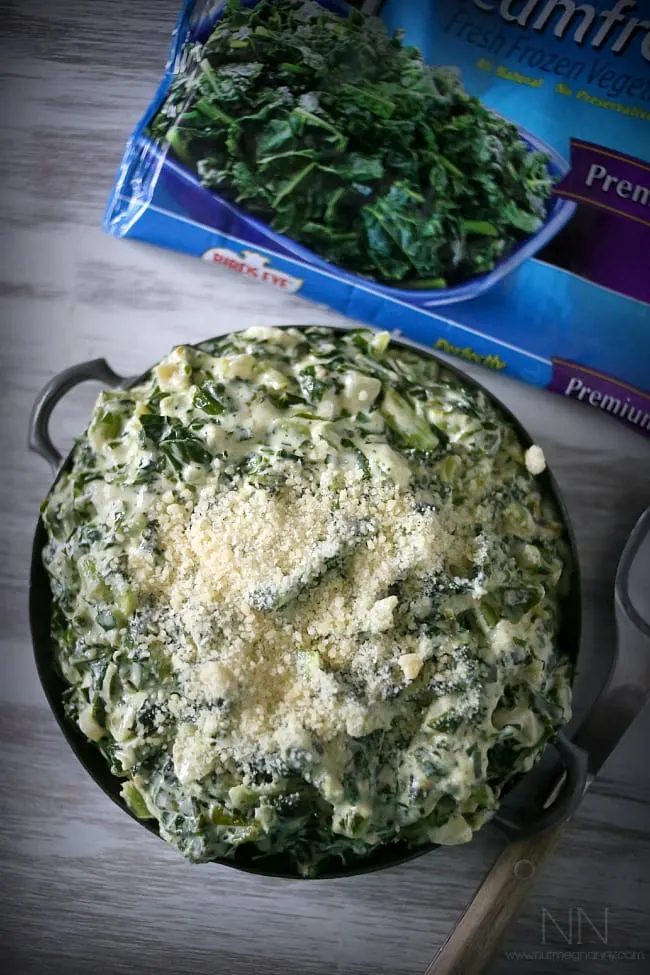 Creamed Kale topped with parmesan cheese. 