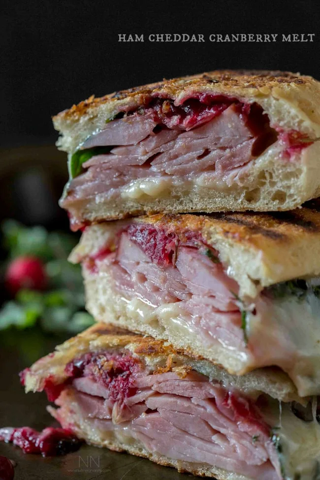 This simple ham cheddar cranberry melt sandwich is the perfect way to use up leftover Christmas ham. A perfect balance of sweet, salty and cheesy. 