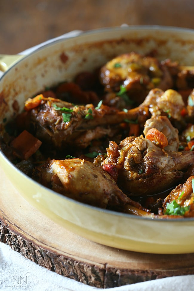 This Grenadian chicken stew is made with bone in chicken legs, vegetables and lots of flavorful spice. It's the perfect Caribbean chicken dish. 