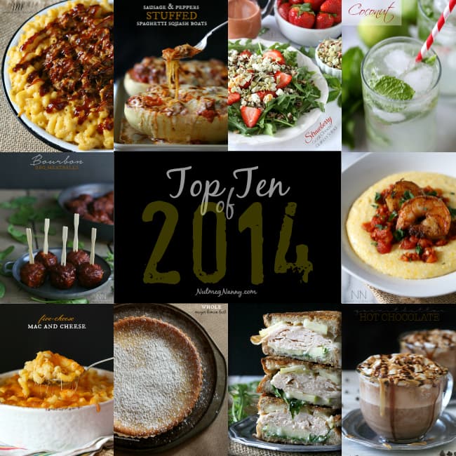 This top ten posts of 2014 is a collection of the best recipes on Nutmeg Nanny in 2014. Full of cheese, chocolate, sweetness and savory goodness. Grab a fork and dig in!