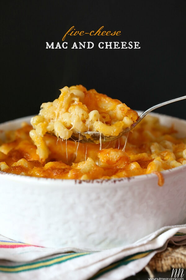 This five cheese mac and cheese if full of cheesy flavor. It’s perfect served as a main course or a delicious side dish.