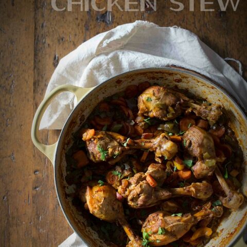 This Grenadian chicken stew is made with bone in chicken legs, vegetables and lots of flavorful spice. It's the perfect Caribbean chicken dish.